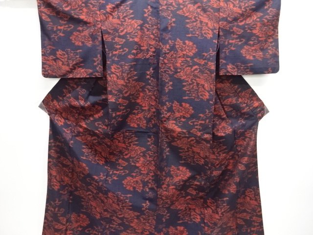 JAPANESE KIMONO / ANTIQUE HITOE KIMONO / SILK / TSUMUGI / WOVEN FLOWER